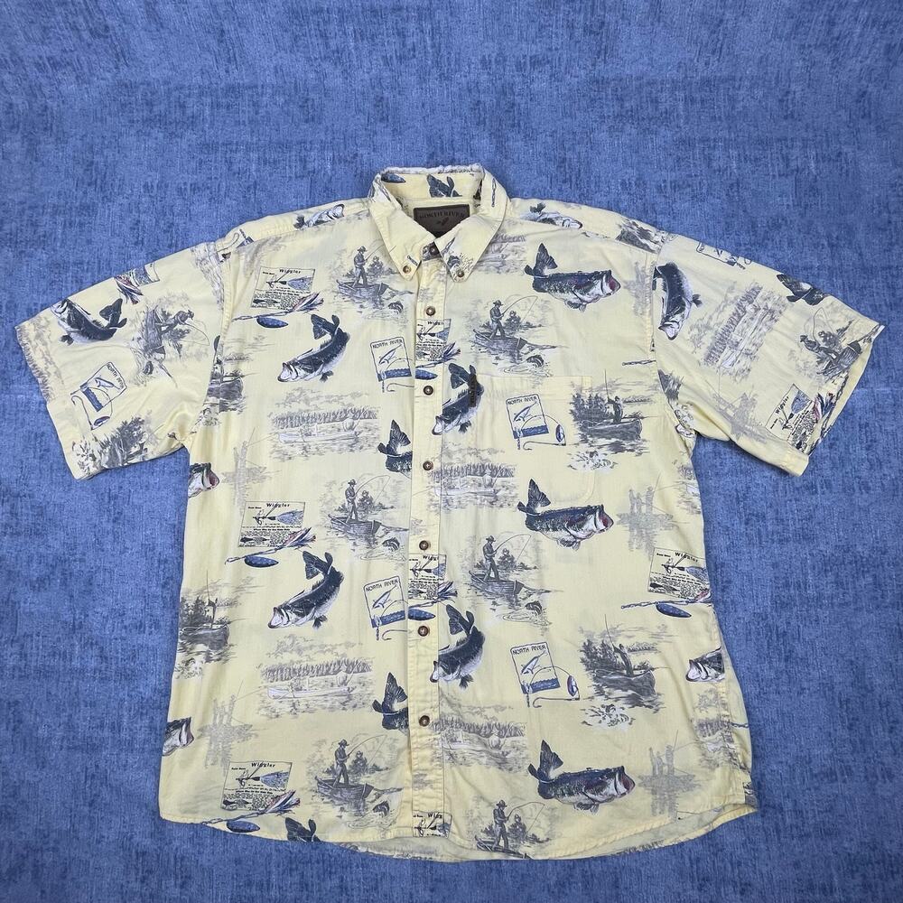 North River Outfitters Fishing Shirt Mens Large Bass Fishing 100% Cotton